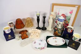Lot to include a framed print depicting a puppy, a quantity of ceramics (part boxed) and other.