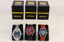 Three boxed Sekonda wristwatches comprising models 1741, 1938 and 2397.