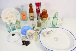 A mixed lot of ceramics and glassware to include stoneware, a Codd-neck bottle,