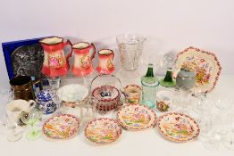 Mixed ceramics and glassware, a boxed Marcus Designs Commemorative Plaque and other.