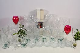 Mixed glassware to include two decanters