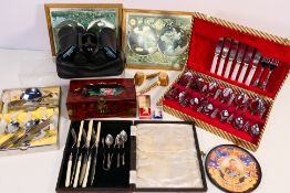 A mixed lot to include cased flatware, E
