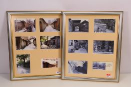 Two framed displays of Chinese hutongs in Beijing, approximately 51 cm x 43 cm including frames.
