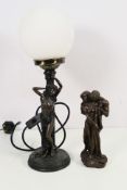 A table lamp with spherical glass shade,