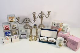 A quantity of plated ware and boxed gift ware pieces to include Royal Worcester,