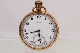 A rose gold plated open face pocket watc