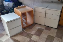 Four storage units comprising two three drawer units measuring 68 cm x 30 cm x 43 cm,