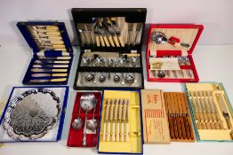 A quantity of cased / boxed flatware, plated and stainless.