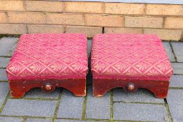 Two upholstered foot stools. [2].