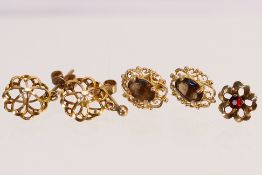 A pair of 9ct gold, stone set ear studs,