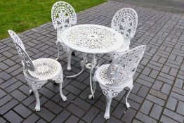 A white painted, cast aluminium garden t