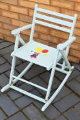 A child's folding rocking chair, painted green with image of mouse, 61 cm (h).