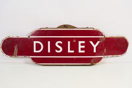 A British Rail BR(M) enamel totem sign for Disley Railway Station, approximately 91 cm (l).