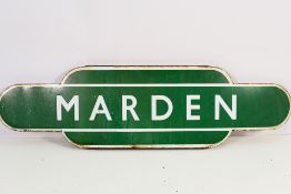 A British Rail BR(S) enamel totem sign for Marden Railway Station, approximately 91 cm (l).