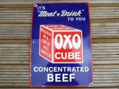 Enamel Advertising Sign - an early 20th century rectangular pictorial sign, OXO,