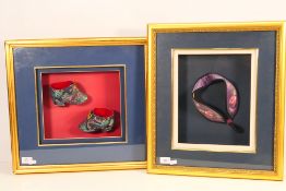 Two framed displays of embroidered Chine