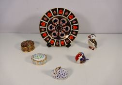 Royal Crown Derby - Three animal form paperweights comprising Puffin, Rabbit and Robin,
