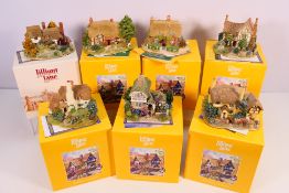 Seven Lilliput Lane models to include # 670 Orchard Farm Cottage, # 861 Meadowsweet Cottage,