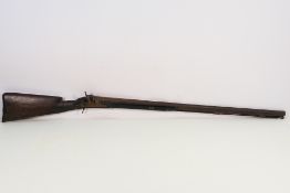 A decorative 19th century style wall hanger rifle with 82 cm (l) barrel and 121 cm (l) overall.