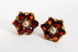 A pair of yellow metal stone set ear studs,