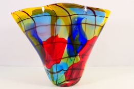 A large Italian polychrome glass vase with shaped rim, approximately 38 cm (h).