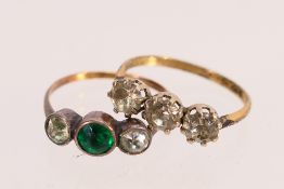 A rose metal stone set trilogy ring, size K+½,