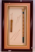 A framed display of blowpipe, quiver and
