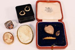 Lot to include a pair of yellow metal ear hoops, stamped 9K, approximately 0.