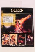 A Queen concert programme and ticket stu