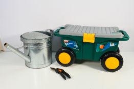 A Mobile Garden Storage Seat, watering can and other. [2].