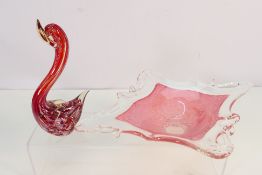 A Murano glass duck figure with latticino decoration, 19.