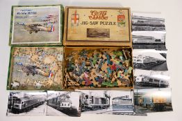 Two vintage wooden jigsaw puzzles comprising a Victory Jig-Saw Puzzle Of Hawker Hart Aircraft and a