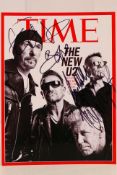 U2 - A facsimile of a Time magazine cover depicting U2 signed by Bono, The Edge,