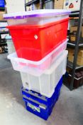 Six various sized storage boxes including one 84l Really Useful box.