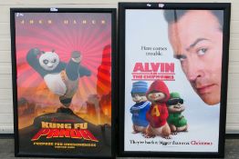 Two framed film posters comprising Kung Fu Panda and Alvin And The Chipmunks,