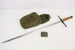 A short sword with wooden grip and 62 cm (l) blade, German Gott Mit Uns belt buckle and other. [2].