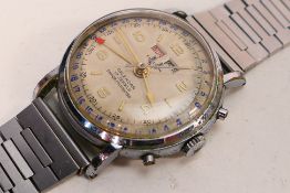 A vintage Chevron triple calendar 17 jewel wristwatch, the signed dial with Arabic numerals,