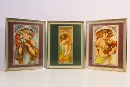Three glass plaques after Alphonse Mucha