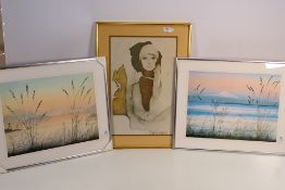 Three framed prints including two landsc