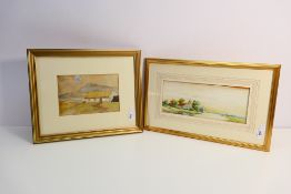 Two watercolour landscape scenes,