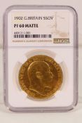 Edward VII Gold £5 coin, 22 carat, St George and the Dragon to reverse, GRADED PF 60 MATTE proof,