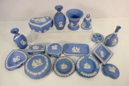 A collection of Wedgwood Jasperware to include trinket boxes / dishes, vase and similar.
