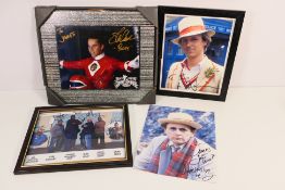 Signed photographic images including Sylvester McCoy and Peter Davison as Doctor Who,