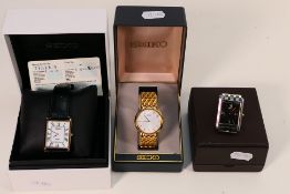Three boxed wristwatches two Seiko including one Solar and a Citizen Eco-Drive,
