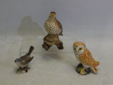 Three Beswick avian studies comprising # 2026 Barn Owl, # 2308 Song thrush and # 2106 Whitethroat,