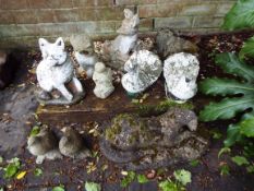 Garden Stoneware - a vintage figural group of 9 animals and birds as illustrated, weathered,