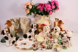 Mixed ceramics to include Staffordshire type figures, Crown Ducal Ware,