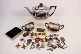 Mixed collectibles to include a silver and enamel fob, vintage printing block,