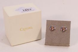 A boxed pair of Clogau silver and rose metal, opal set Dwynwen ear studs.