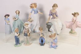 A collection of unboxed Lladro, Nao and
